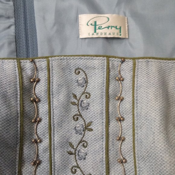 Perry Landhaus Maxi Dress Green Blue Floral Linen Fit Flare Medium Large  Women - Picture 4 of 7